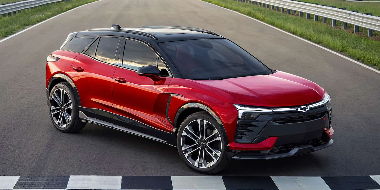 Red 2024 Chevy Blazer EV at the racetrack